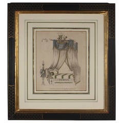 Antique French Directoire Period Framed Print of a Bed Treatment