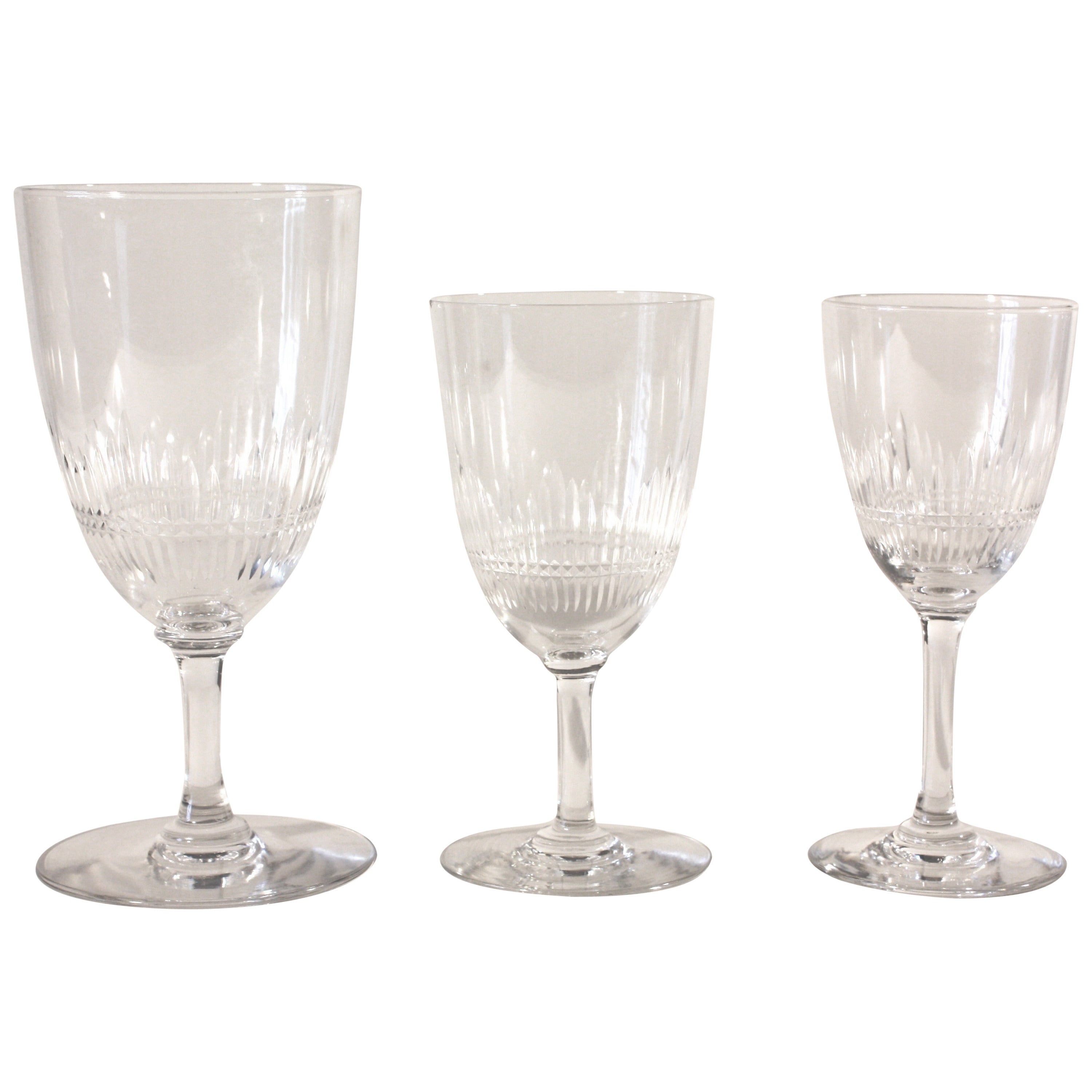 Set of 24 French 1940s Etched Crystal Glassware