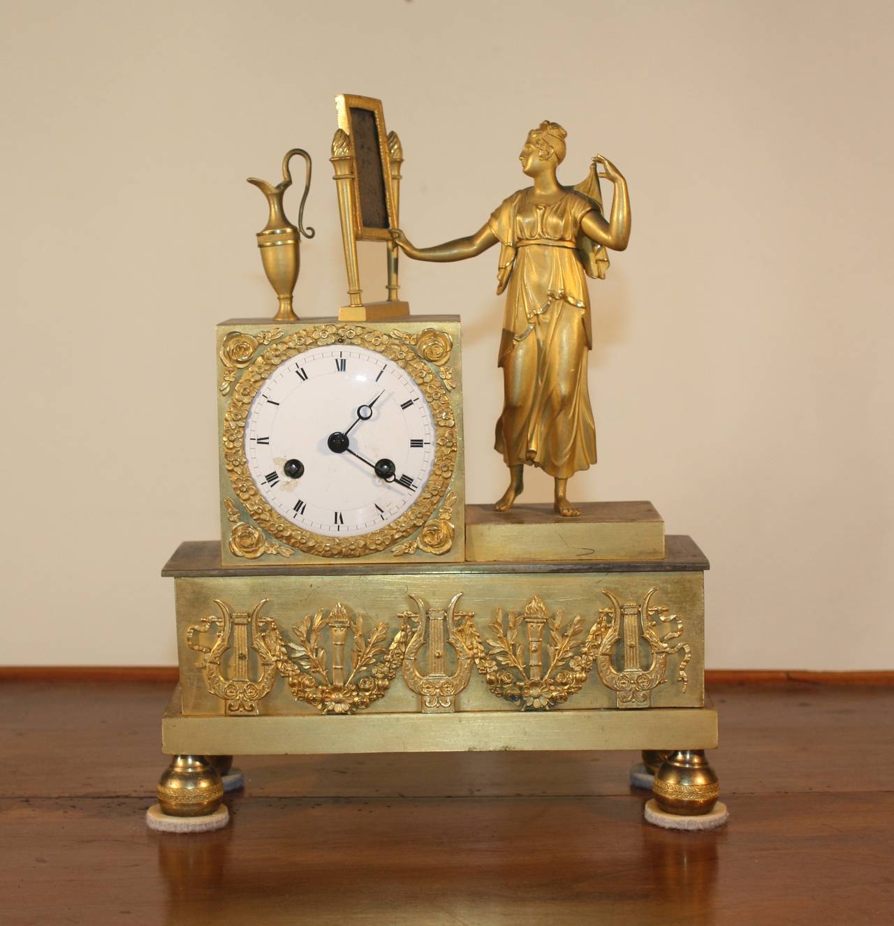 French Empire Figural Mantel Clock In Excellent Condition In Doylestown, PA