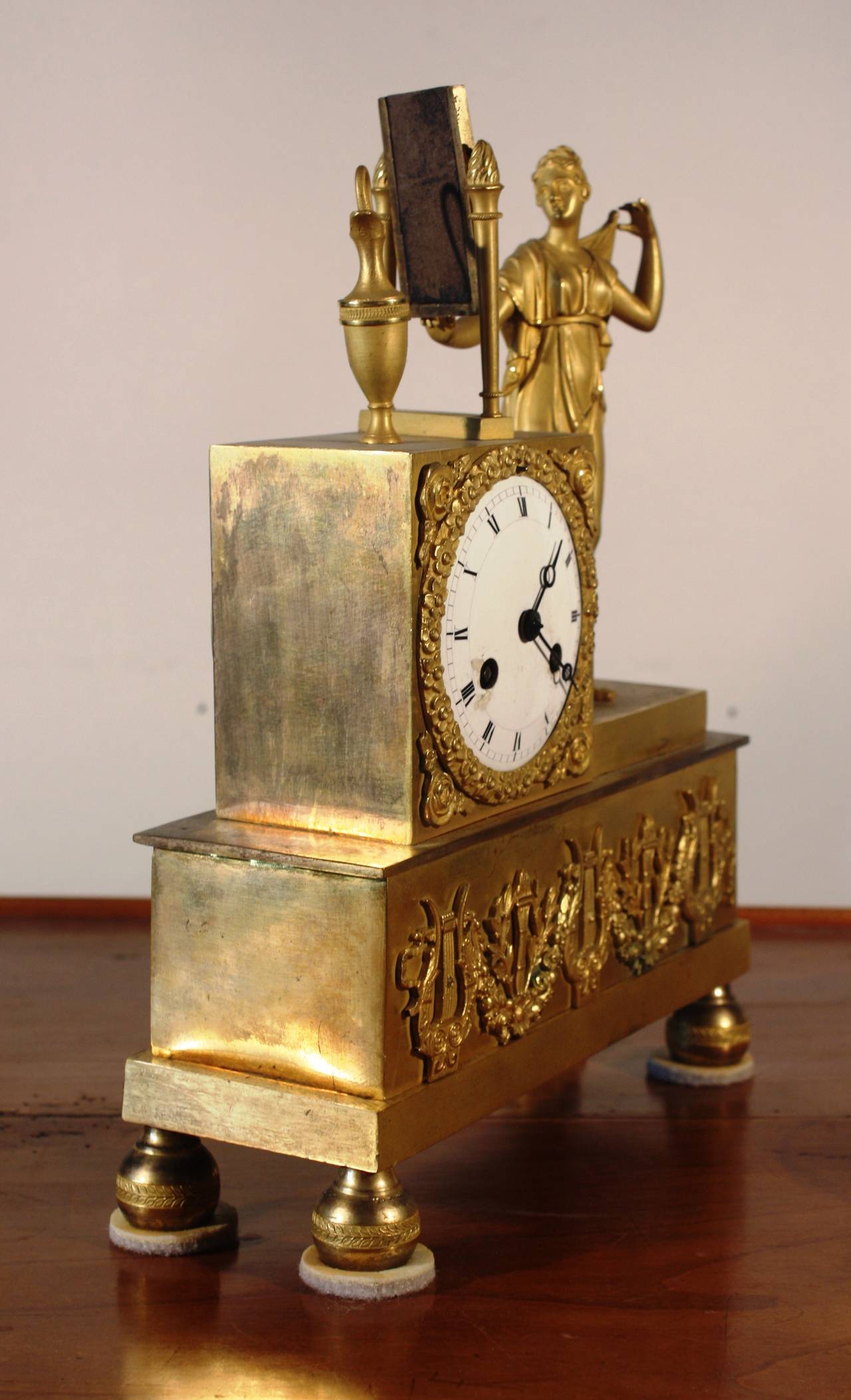Gilt French Empire Figural Mantel Clock