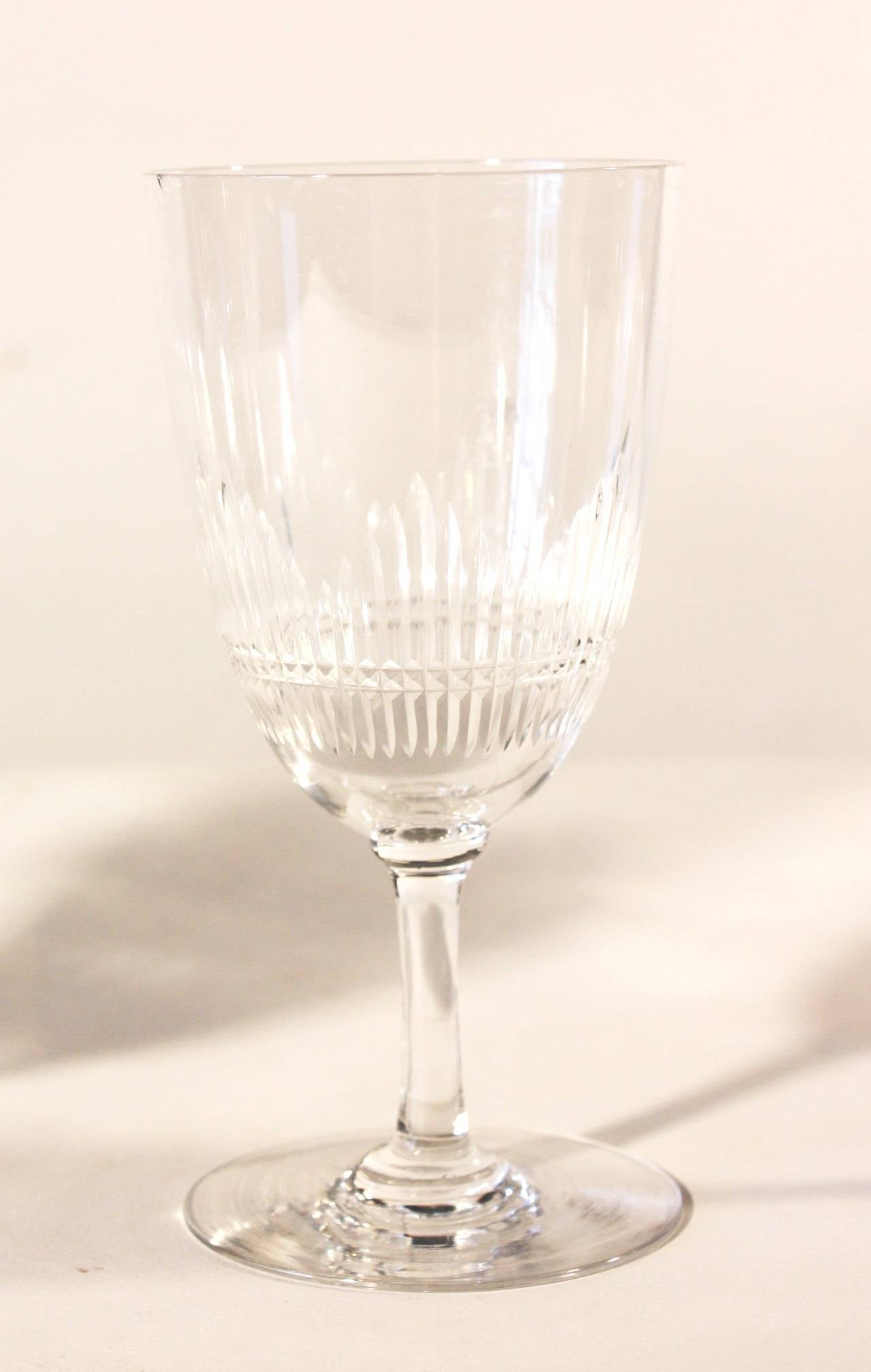 A nice set of 24 stem glasses in three sizes, circa 1940, French crystal