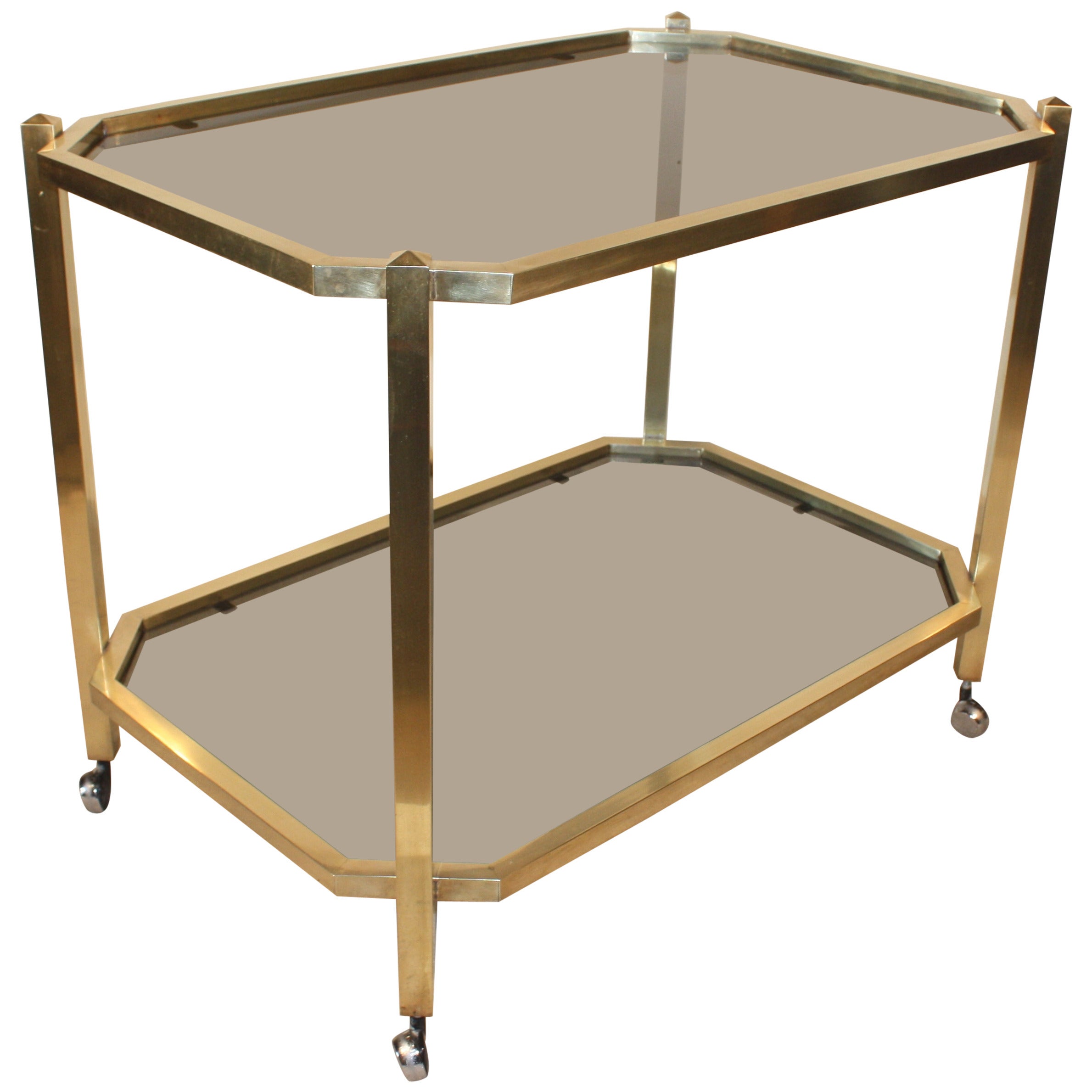 Brass and Smoked Glass Drinks Cart, circa 1960