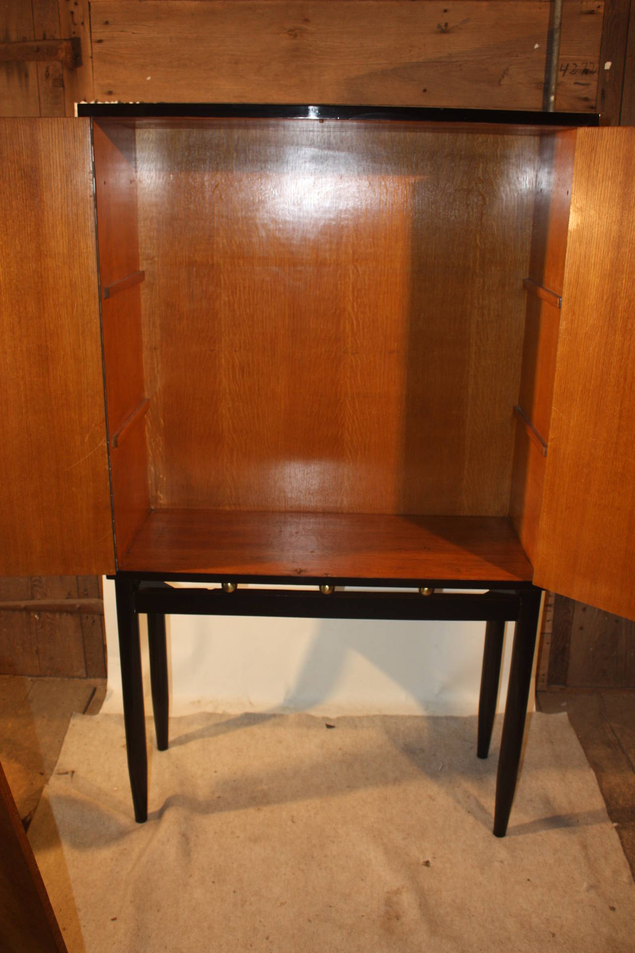 Lacquer Jean Michel Frank Style Two Door Cabinet, Parchment, circa 1950