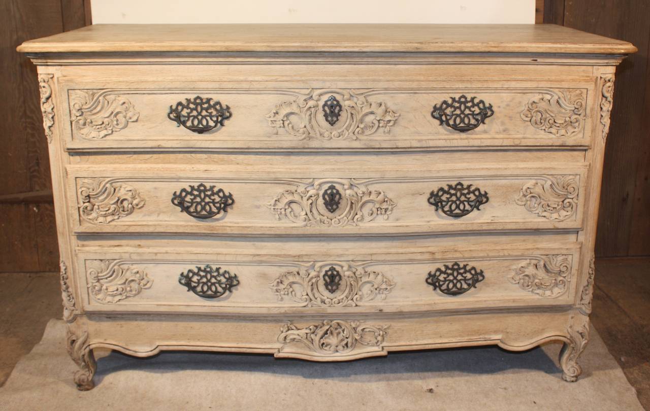 Carved French Cerused Oak Commode, circa 1890