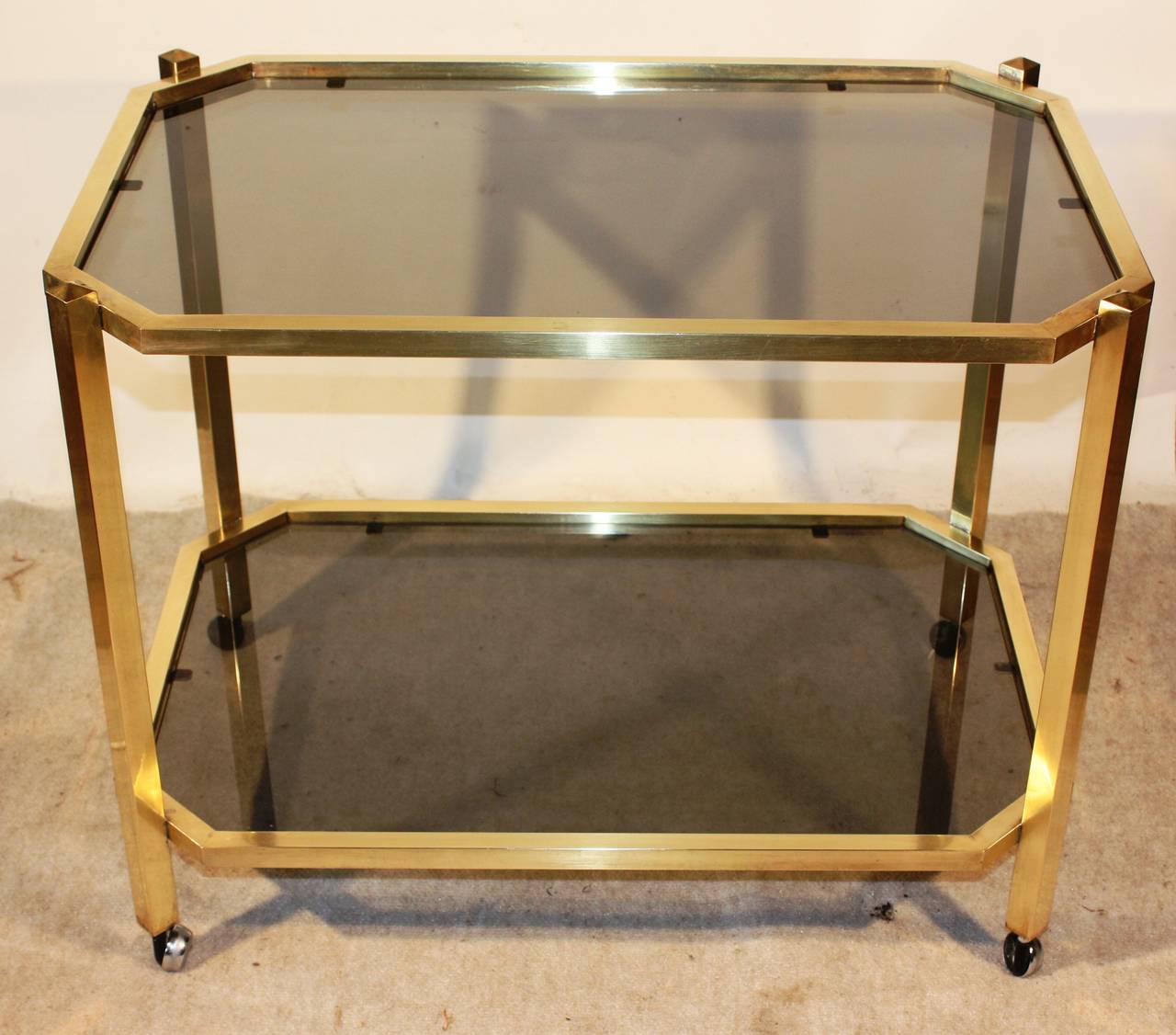 French Brass and Smoked Glass Drinks Cart, circa 1960