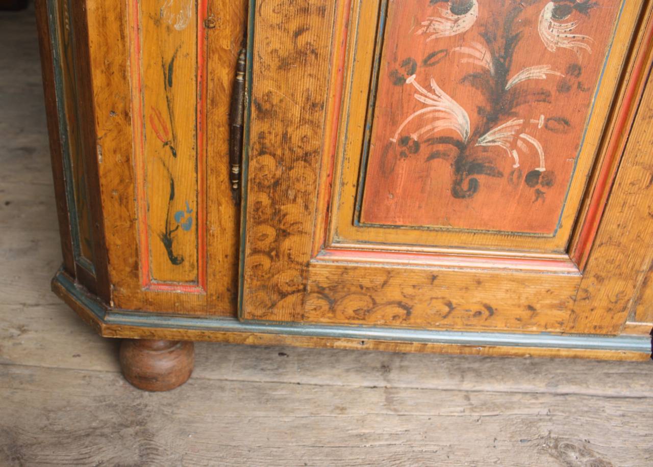 A really beautiful painted wedding armoire, probably Alsacian or Swiss, signed with the couple's names 