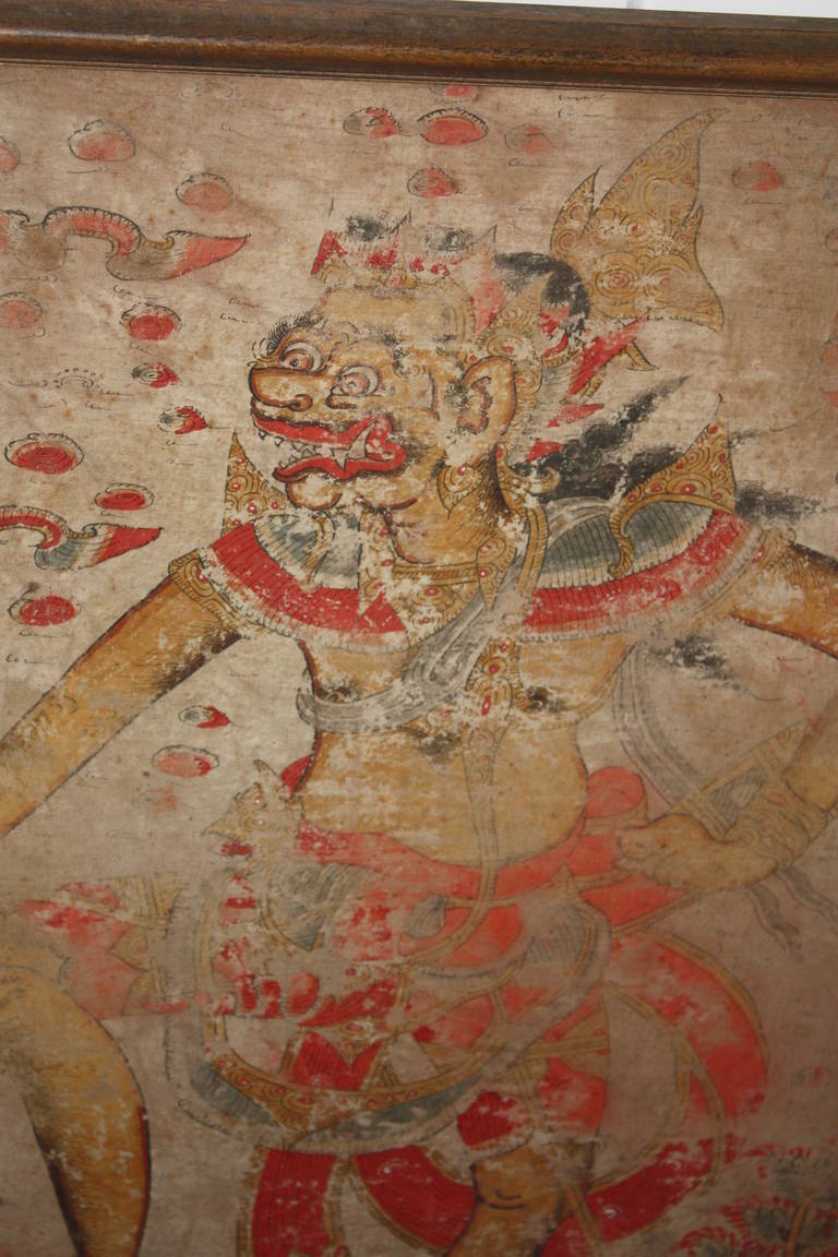 Rare Balinese Painting On Silk In Distressed Condition In Doylestown, PA