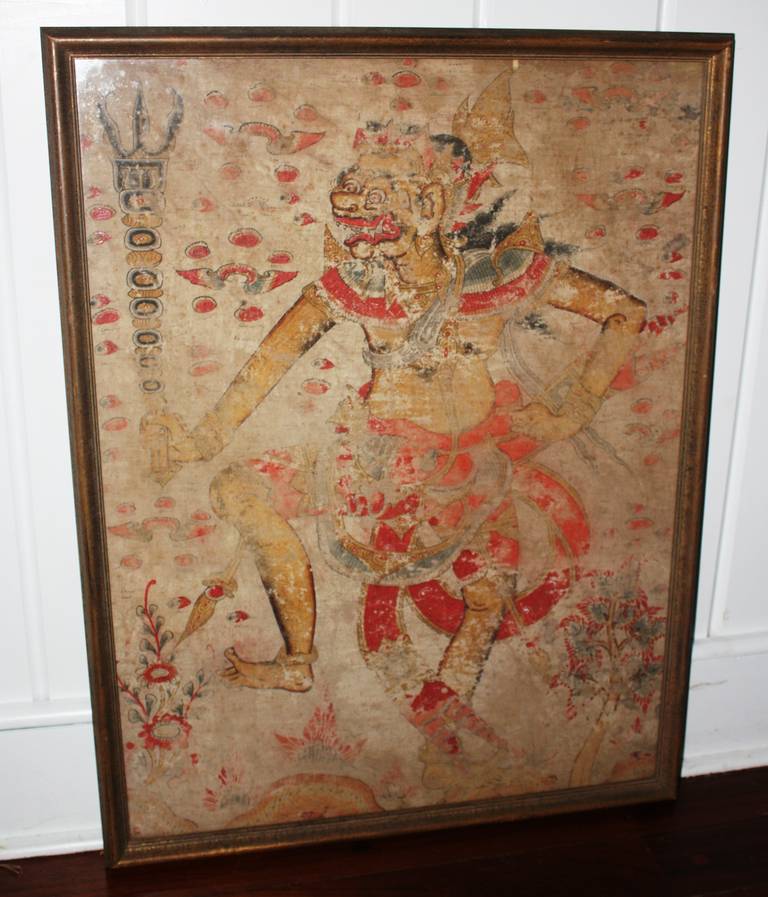 19th Century Rare Balinese Painting On Silk