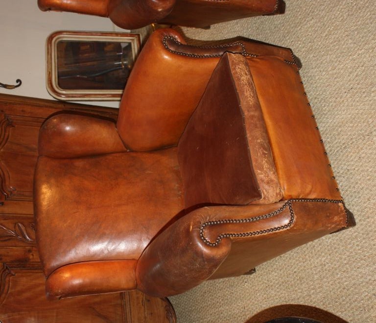 French Nice Pair Of Art-Deco Leather Club Chairs