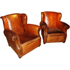 Nice Pair Of Art-Deco Leather Club Chairs