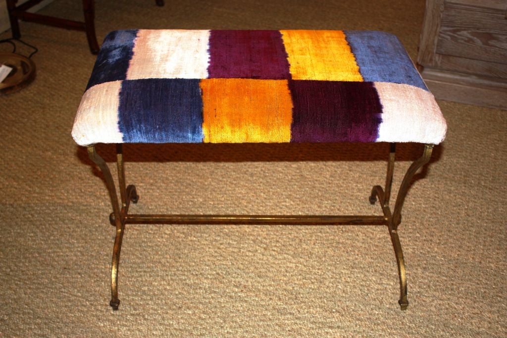 Pair of French 1940's Gilt-Iron Upholstered Benches