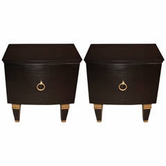 Pair of French 1940s Ebonized Nightstands