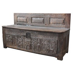 Antique Late 17th Century  Storage Bench With Back