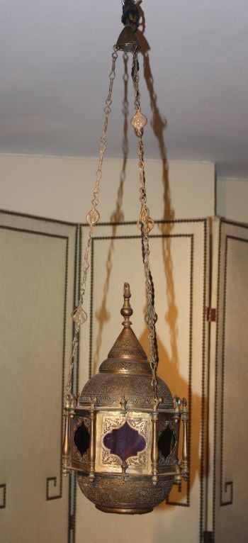 Moroccan Moorish Hanging Lantern In Brass