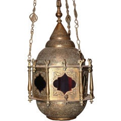 Antique Moorish Hanging Lantern In Brass