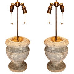 Pair Of 18th Century Carved Stone Urns, Mounted As Lamps