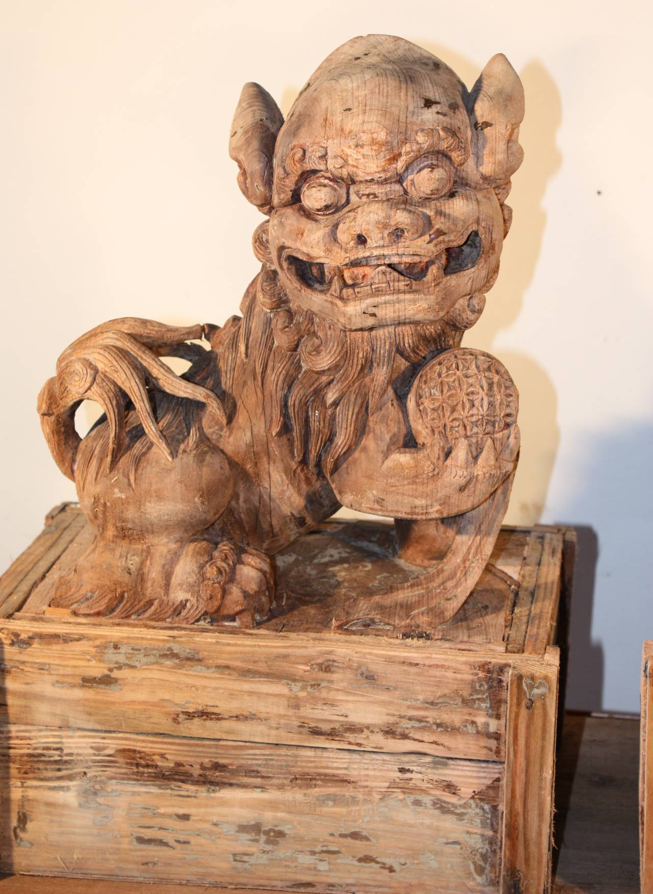 Chinese Pair of Antique Carved Wood 