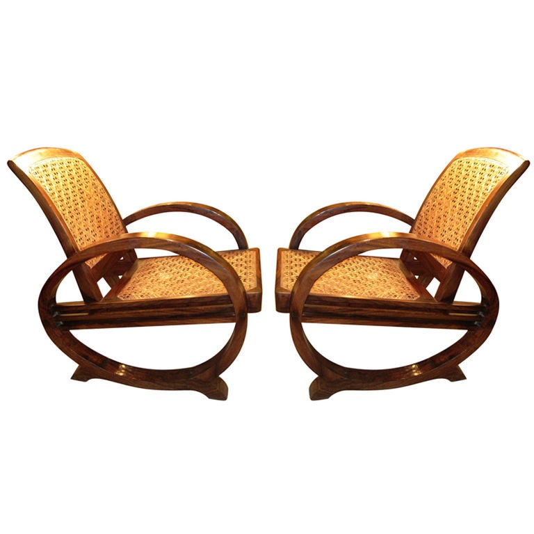 Pair Of Art Deco Lounge Chairs In Teak