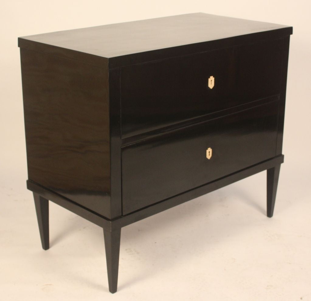 French Pair of Black Lacquer Directoire Commodes