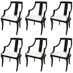 Set of Six Black Lacquer Dining Chairs