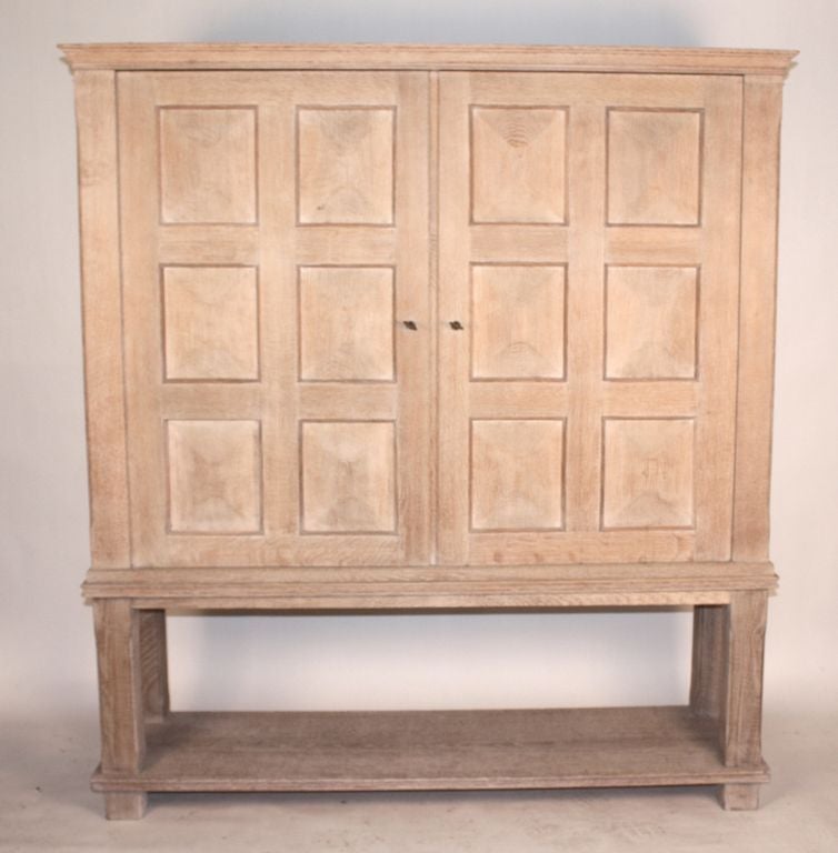 Cerused Oak 2-Part Tall Cabinet, French 1940's