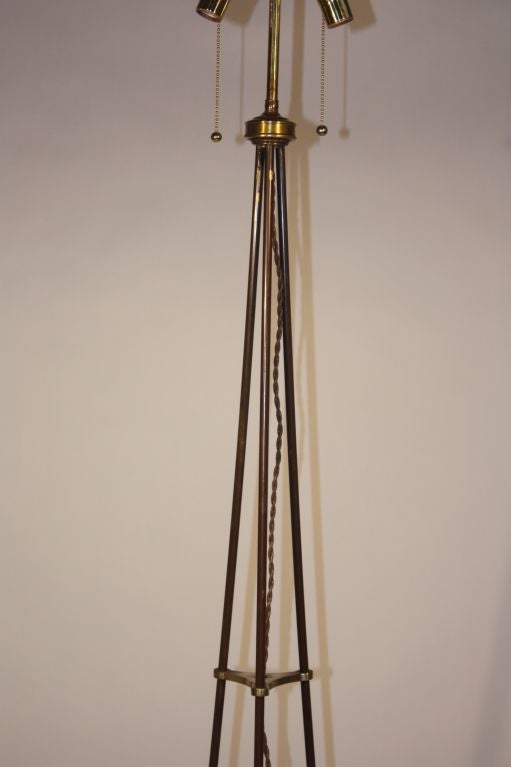 Arrow-Form Tripod Floor Lamp Attributed to Jacques Adnet In Excellent Condition In Doylestown, PA