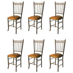 Set of 6 Brass Bistro Chairs, Circa 1930