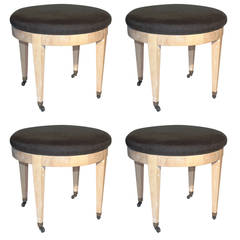 Used Set of Four Bleached Beechwood Stools, 1940s