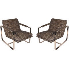 Pair of Milo Baughman Style Chrome Armchairs