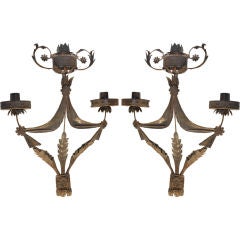 Antique Pair of French Neo-Classic Tole Sconces