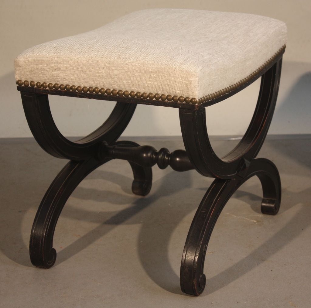 Ebonized Pair Of French Directoire Style Cerule-Form Benches