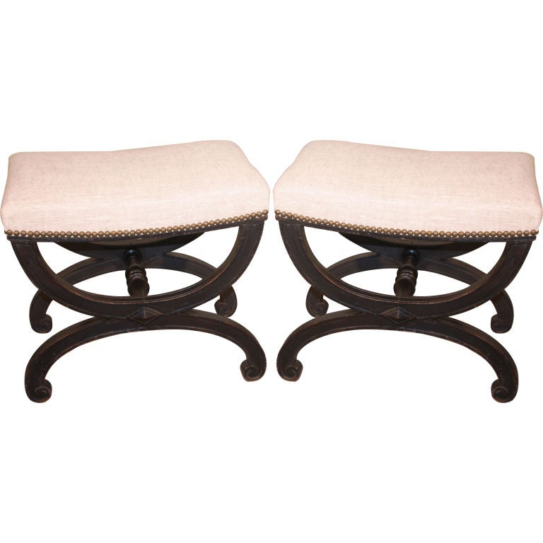 Pair Of French Directoire Style Cerule-Form Benches