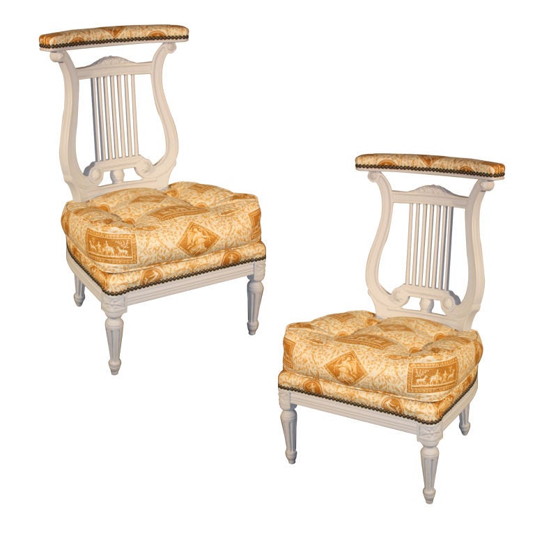Pair of French Louis XVI Style "Voyeuse" Side Chairs