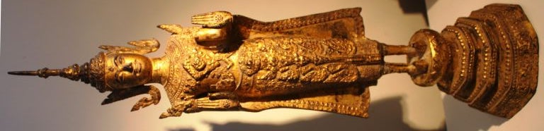 An Ayutthaya-style gilt sand-cast bronze Buddha in the pose "calming the ocean", Thailand.