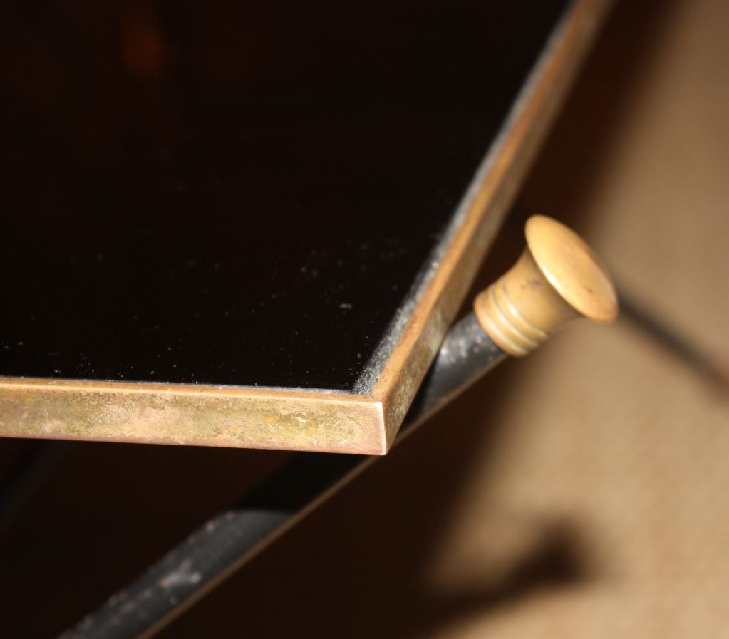 Black Glass Brass and Iron Low Table