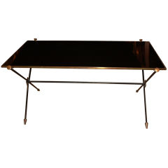 Black Glass Brass and Iron Low Table