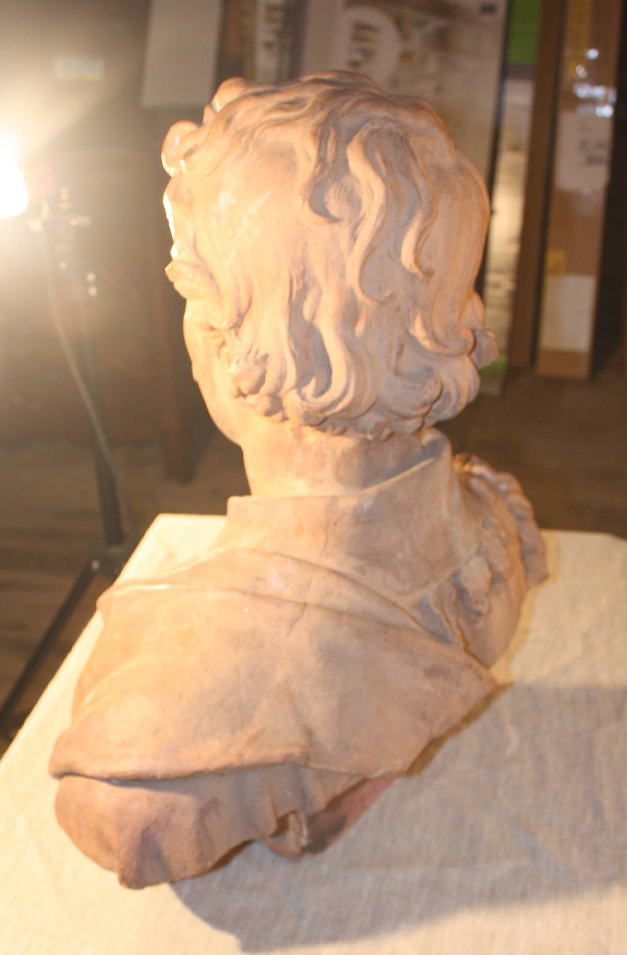 Life-Size Terracotta Bust of Paulus Pontius, 19th Century In Distressed Condition In Doylestown, PA