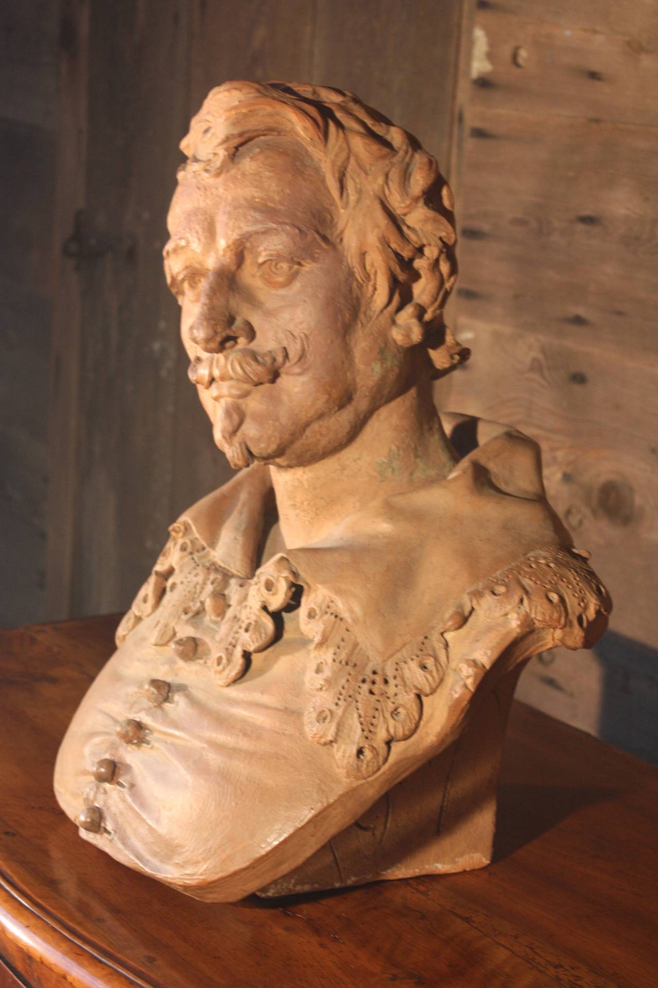 Hand-Crafted 19th Century Lifesize Terracotta Bust of Van Dyck