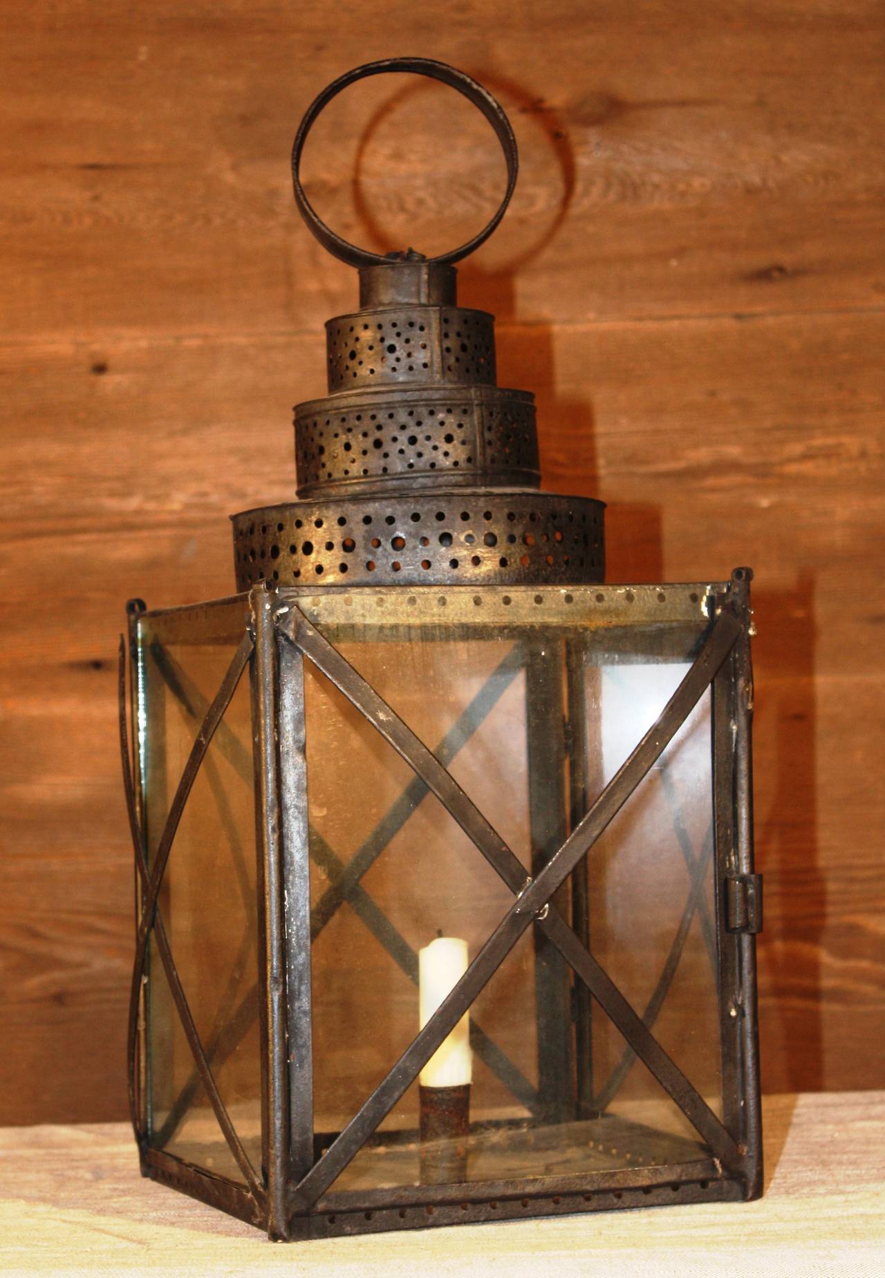 Decorative Tin Lantern In Good Condition In Doylestown, PA