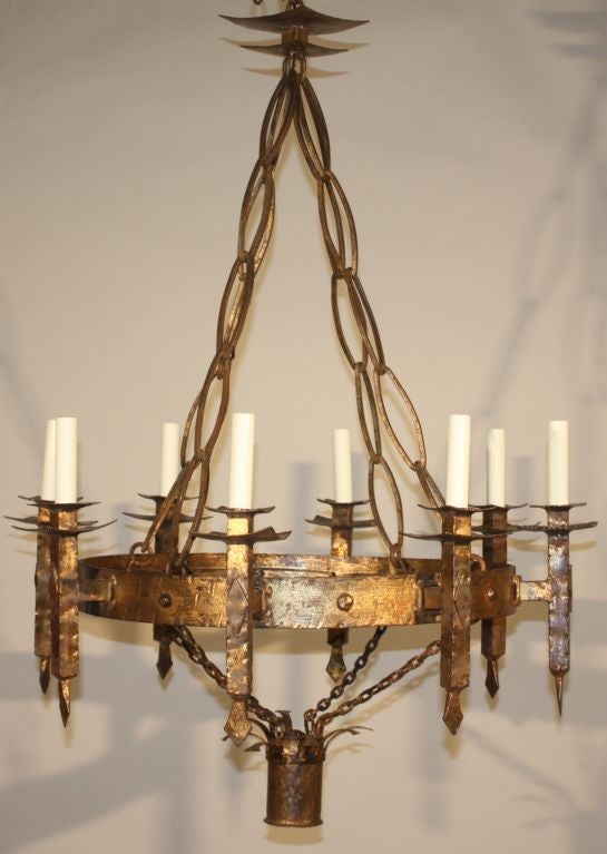 French 1930's Gilt-Iron Chandelier 1