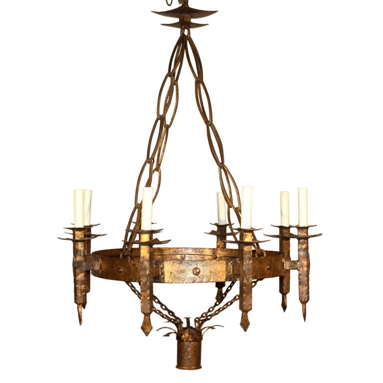 French 1930's Gilt-Iron Chandelier