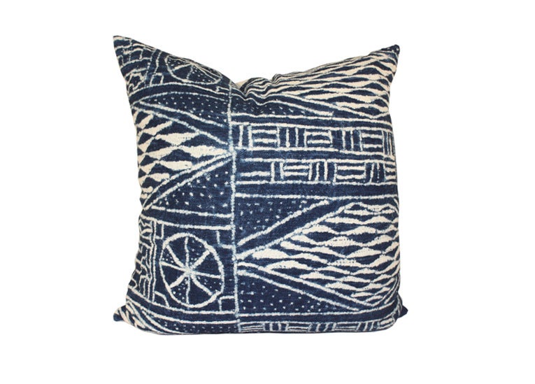 Pair Of Large Pillows In Vintage African Indigo Cloth