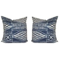 Pair Of Large Pillows In Vintage African Indigo Cloth