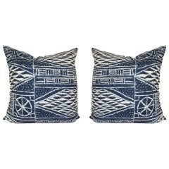 Pair Of Large Pillows In Vintage African Indigo Cloth