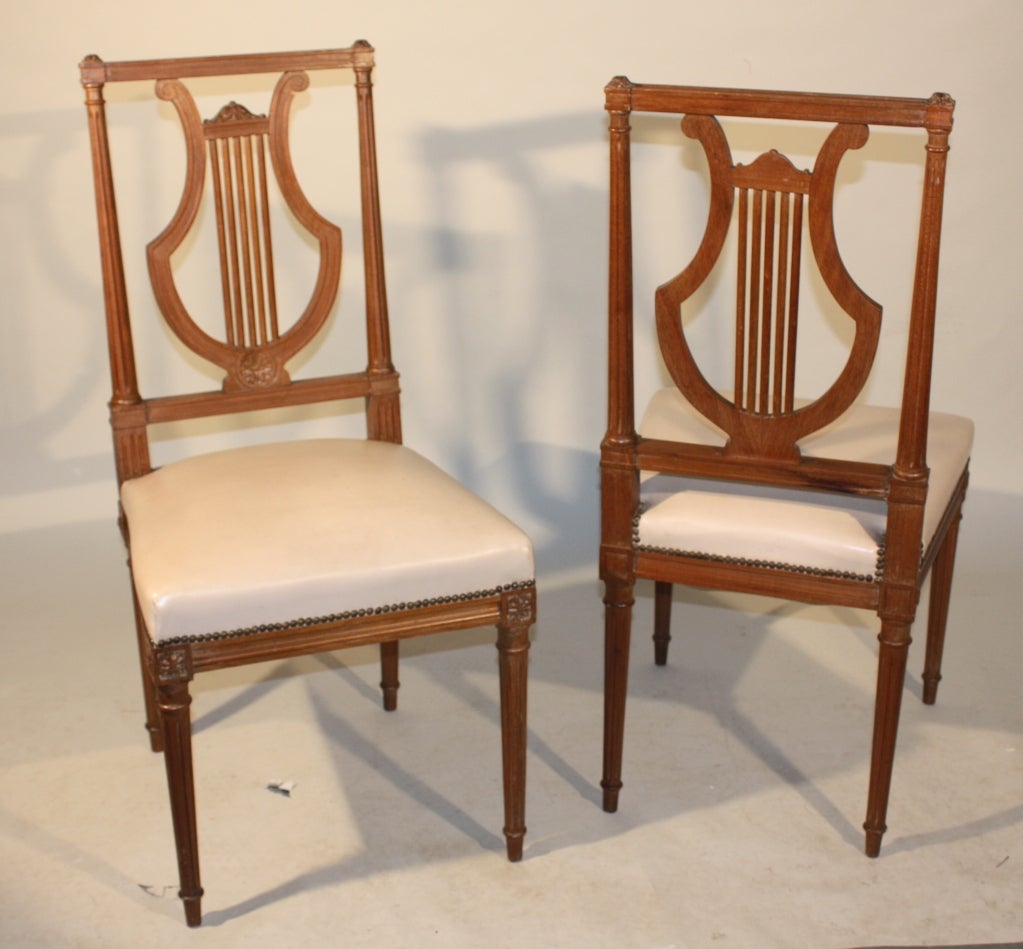Walnut Set of 4 of Louis XVI Style Side Chairs Attributed to Jansen