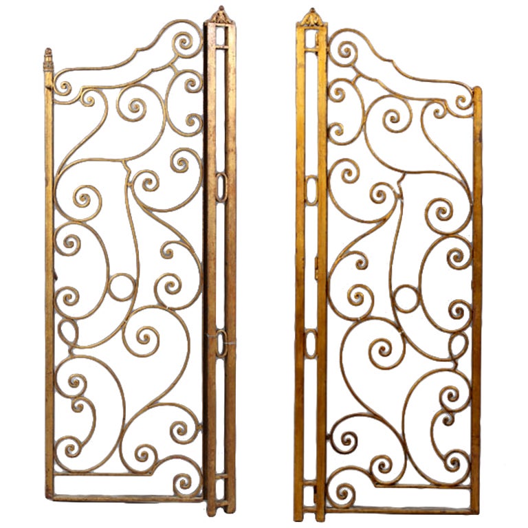 Pair of Art-Deco Style Gilt-Iron Garden Gates