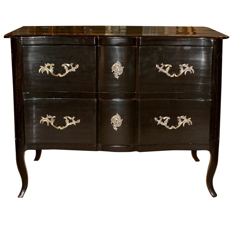 18th Century French Louis XV Black Lacquer Commode
