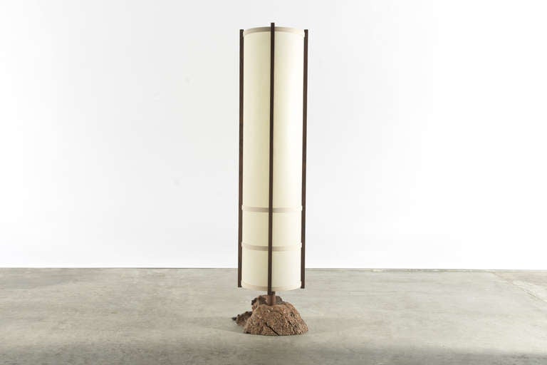 George Nakashima (1905-1990)
'Kent Hall' Floor Lamp,
USA, 1990
Madrone burl, holly and fiberglass
72.93 in. (185.1 cm)
Provenance: Krosnick Collection
Signed, dated and marked:
‘George Nakashima / April 19 1990 / Krosnick / 72’
Unique