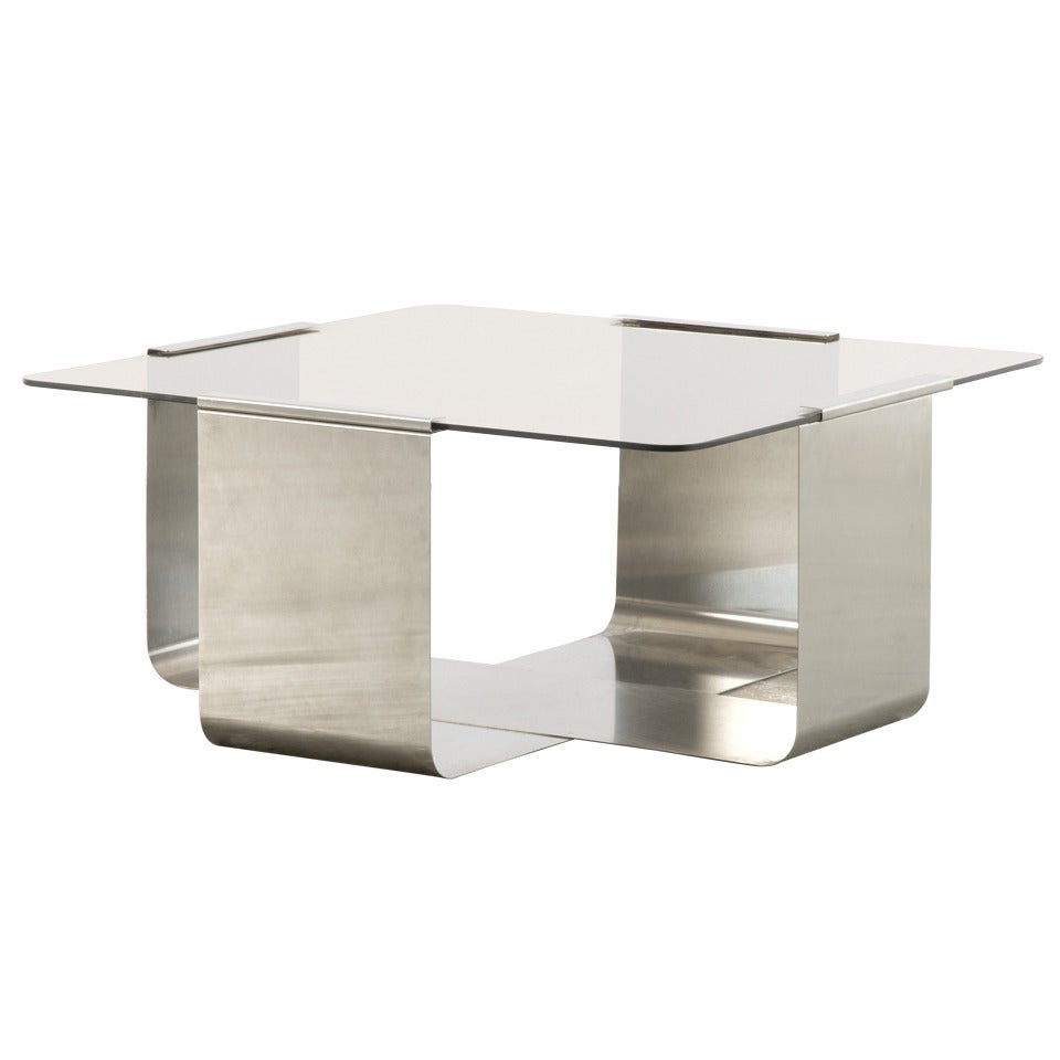 Stainless Steel And Glass Coffee Table By Francois Monnet, Ca. 1970 For Sale