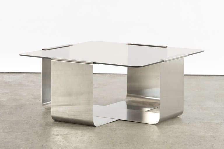 This stainless steel and safety glass coffee table was produced by Kappa, France in ca. 1970.